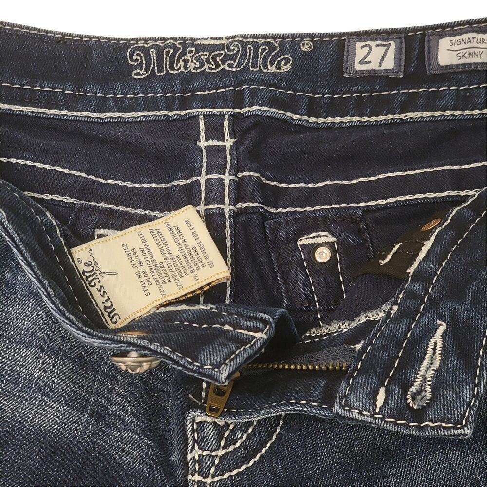 MISS ME Colorful Embellished Skinny Jeans Womens 27 Rhinestone Thick Stitch Y2K - Picture 4 of 15